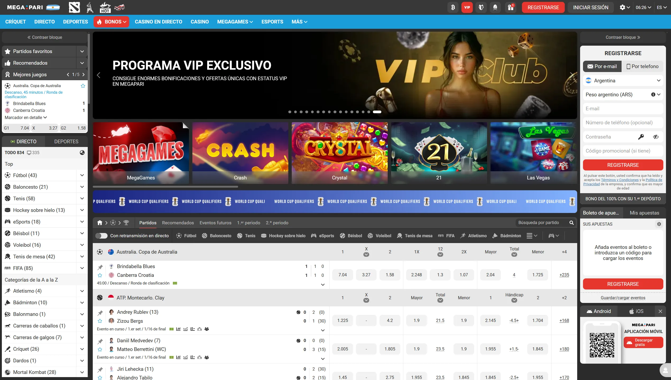 Apuestas deportivas en Casino online Megapari